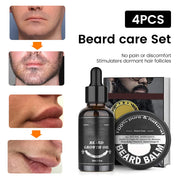 5pcs/set Beard Growth Kit For Men Hair Enhancer Thicker Mustache Grooming Beard Care Oil Moisturizer Wax Balm With Roller Comb