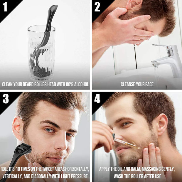5pcs/set Beard Growth Kit For Men Hair Enhancer Thicker Mustache Grooming Beard Care Oil Moisturizer Wax Balm With Roller Comb